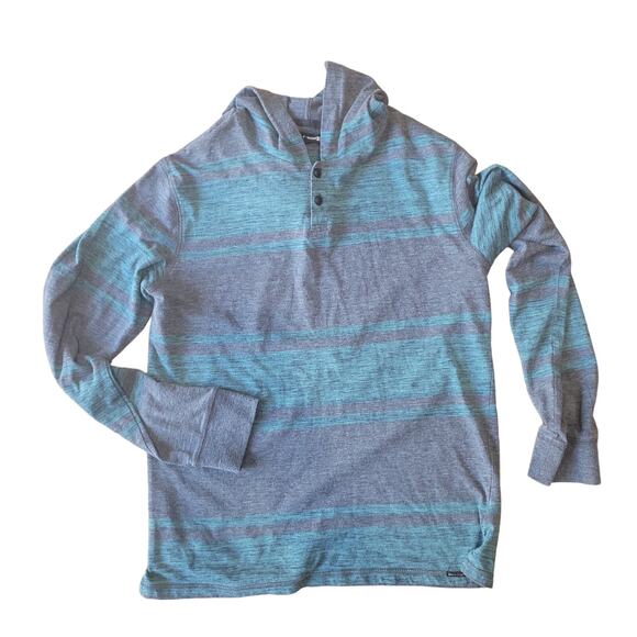 Ocean Current Aqua Blue Ombre Stripe Lightweight Hoodie L Beach Surfer Coastal - Picture 7 of 10